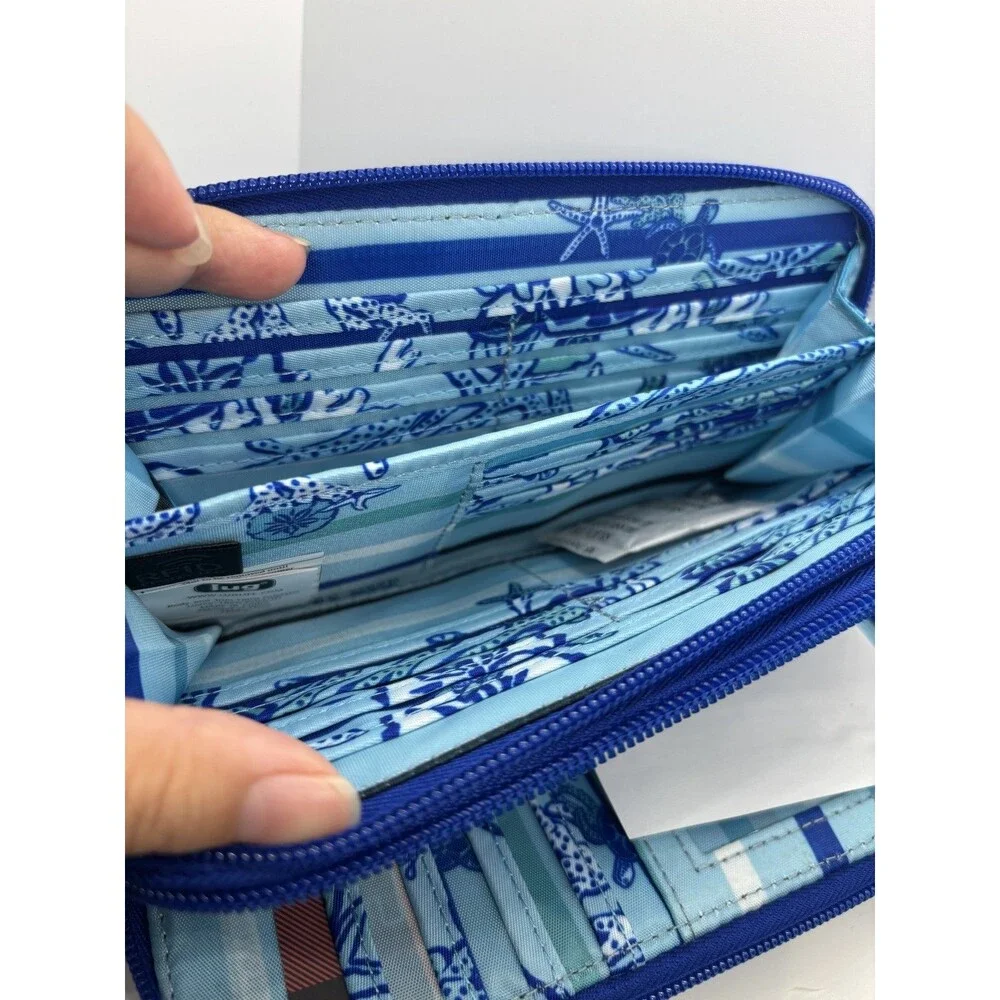 NWT Lug long Splits Compact RFID Wallet wristlet blue ocean starfish turtles